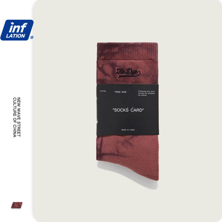 Irregular Dark Red Tie-Dyed Embroidered Socks