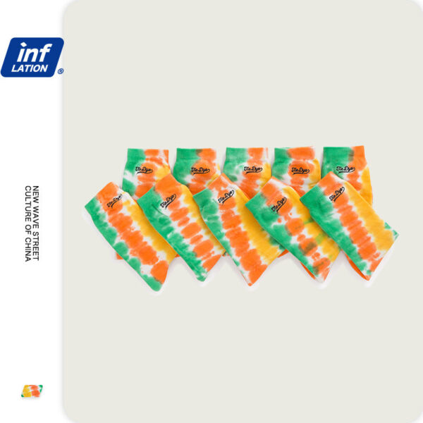Diagonal stripedTtie-Dyed Embroidered Socks