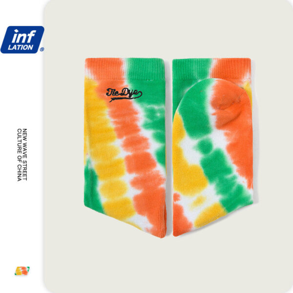 Diagonal stripedTtie-Dyed Embroidered Socks