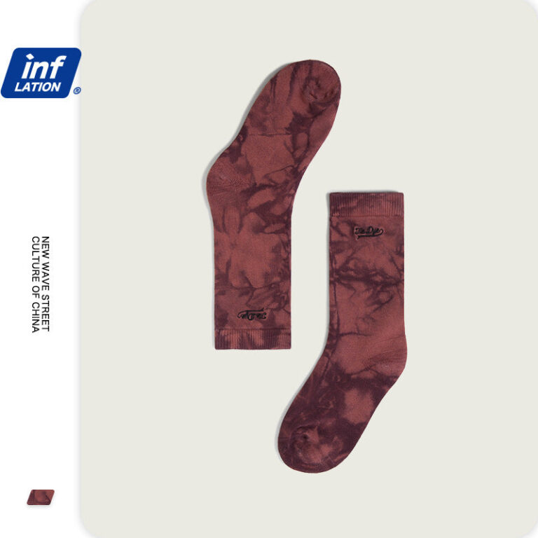 Irregular Dark Red Tie-Dyed Embroidered Socks