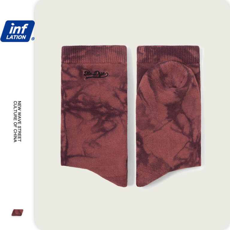 Irregular Dark Red Tie-Dyed Embroidered Socks